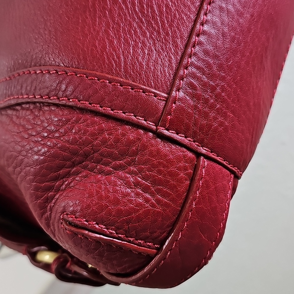 Cole Haan Brick Red Pebbled Leather Large Drawstring Handbag EUC - Picture 10 of 17